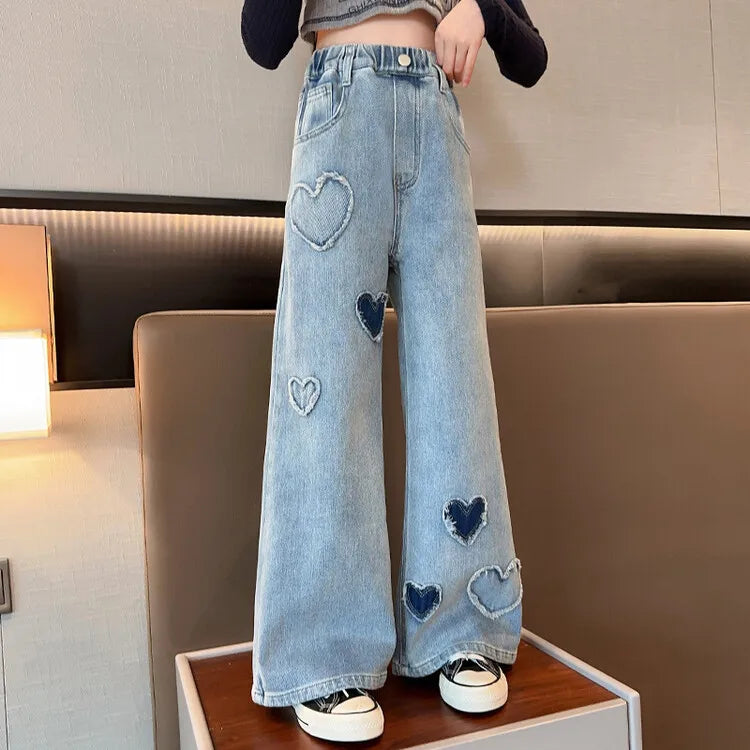 Teenage Girls Jeans 2026 Spring Fall Casual Fashion Loose Ripped Hole Kids Retro Korea Pants School Children Trousers 6 8 10 12Y