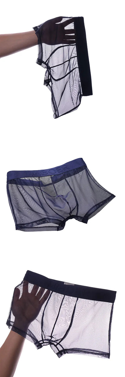 MIBOER Men's Sheer Mesh Boxer Briefs with 3D Contoured Pouch And Embossed Logo Waistband Ultra Thin Breathable Underwear