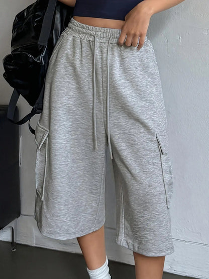 Women Loose Casual Shorts High Waisted Straight Fit Shorts Wide Leg Mid Length Shorts Summer Gray Comfortable Bottoms