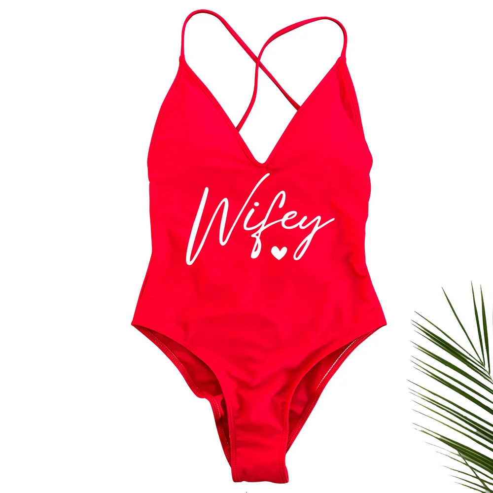 Sexy Padded Wifey One Piece Swimsuit bride Swimwear Women Backless Rose gold Bathing Suit Summer Beachwear monokini Thong