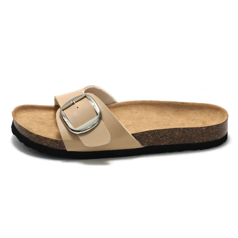 New Women Cork Clogs Slippers Cork Footbed Beach Sandals Outdoor Suede Clogs Sandals With Adjustable Buckle