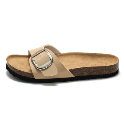 New Women Cork Clogs Slippers Cork Footbed Beach Sandals Outdoor Suede Clogs Sandals With Adjustable Buckle