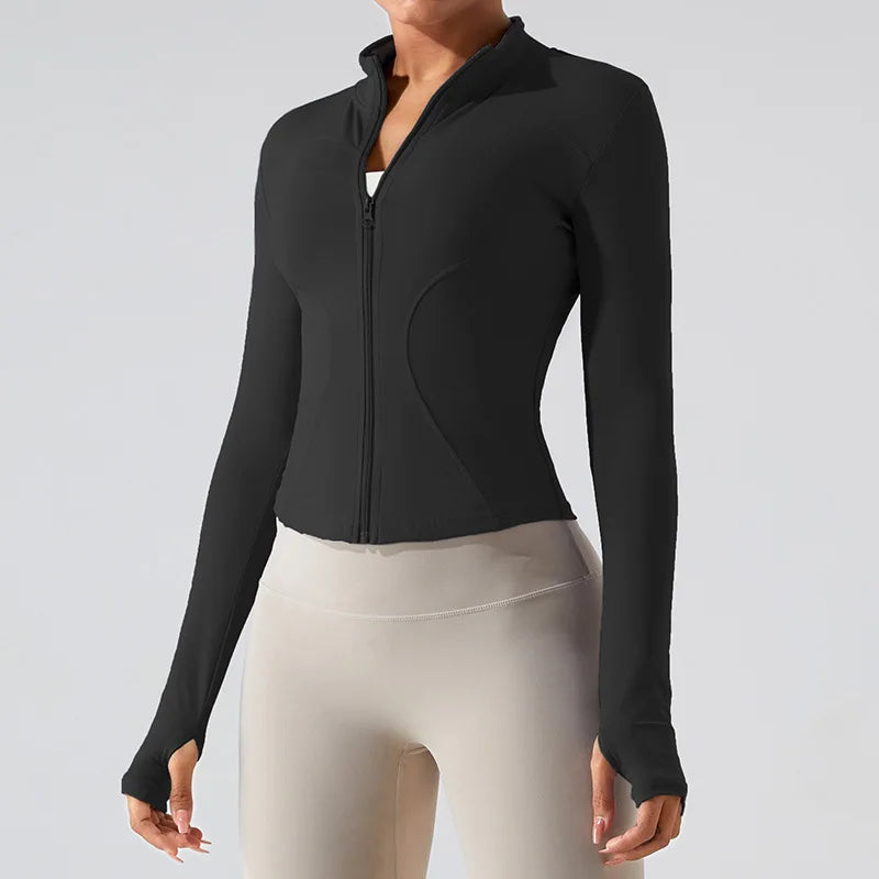 Zipper Long Sleeve Sports Jacket Women Fitness Yoga Shirt Gym Top Activewear Running Coats Push Up Workout Clothes Woman Jacket