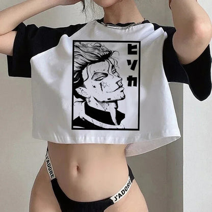 Crop Top T-shirt Hunter X Hunter Tees Cropped Harajuku Cartoon Killua Tshirt Funny Japanese Anime Hisoka T Shirt Tops Y2k Manga