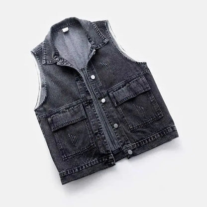 Frayed Denim Vintage Sleeveless Loose Single Breasted Women's Vest Jacket Coats Short Coat For Women Clothing 2024 Fashion