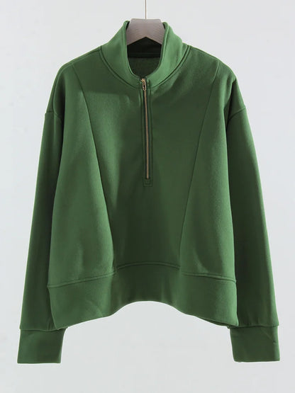 Winter Velvet Sweatshirt For Women With Half Zipper Coats Basic Green Oversize Warm Fleece Half Zip Up Sweatshirt Pullover Women