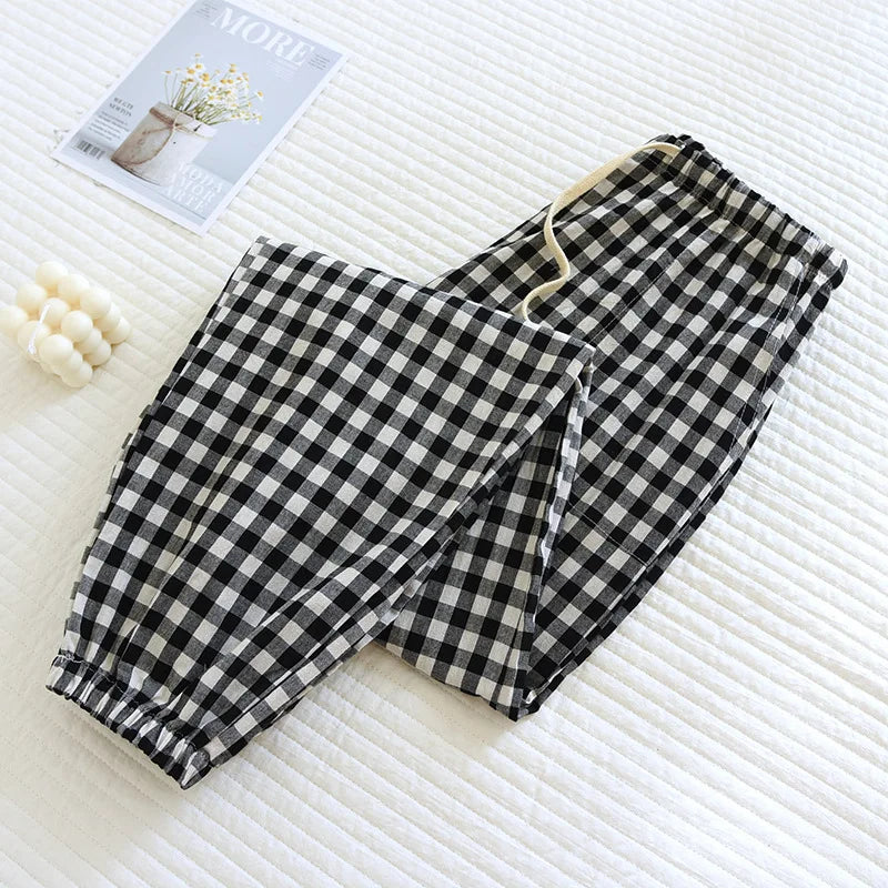 New Women's Casual Home Pants for Couple Plaid Sleepwear Pajama Pants Spring Summer Home Pants for Lovers Men Women Home Bottoms