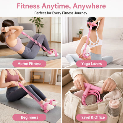 6-Tube Resistance Band Trainer Pink Sit Up Assistant Equipment Pedal Pull Rope Elastic Fitness Home Gym Leg Arm Waist Toning Exercise