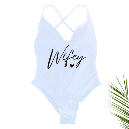 Sexy Padded Wifey One Piece Swimsuit bride Swimwear Women Backless Rose gold Bathing Suit Summer Beachwear monokini Thong
