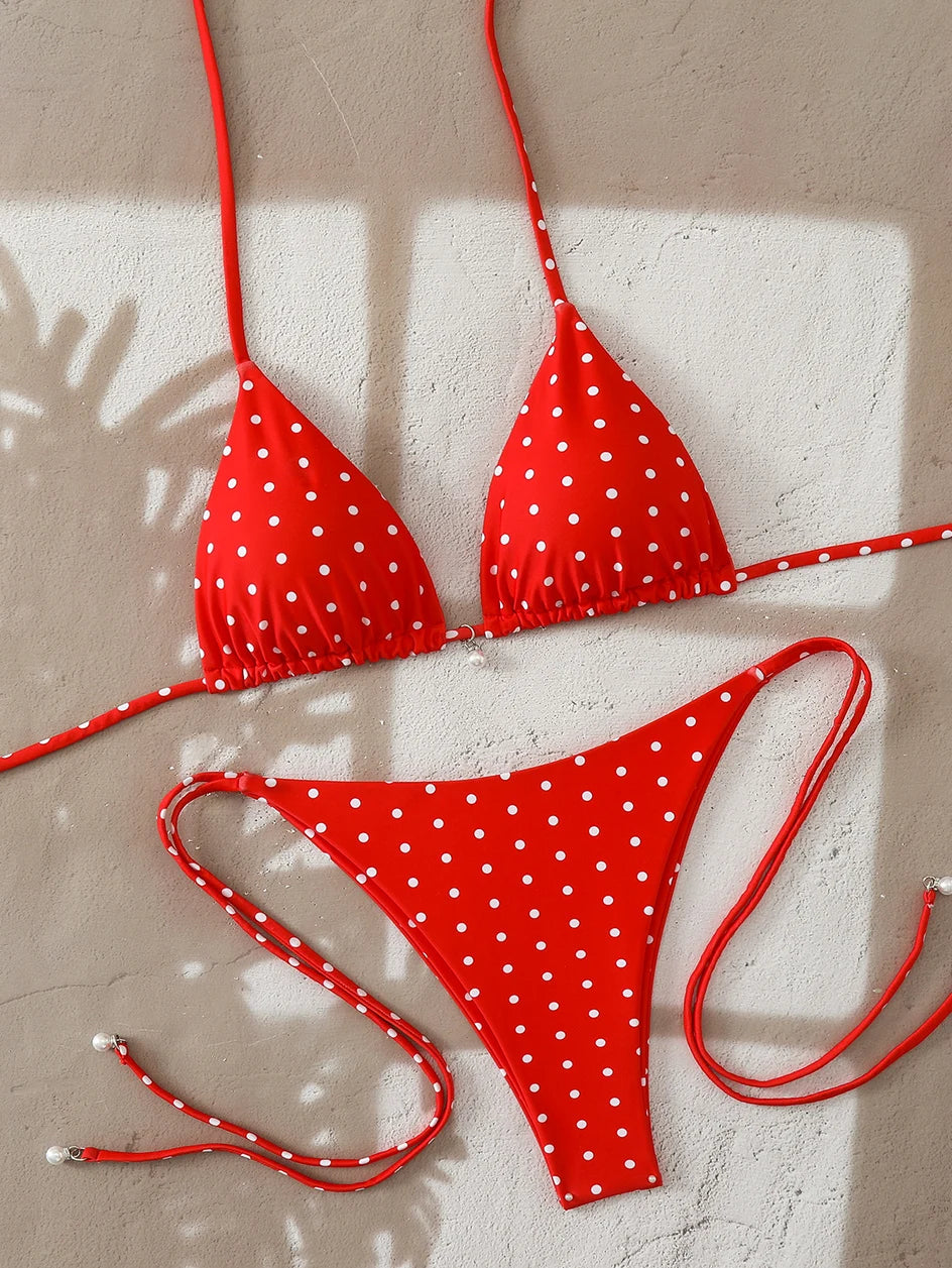 Sexy  Micro Bikinis Sets Pearl Dot Print Swimwear 2026 Bathing Suit Woman Beachwear Women Beach Summer Bikini Two-piece Swimsuit