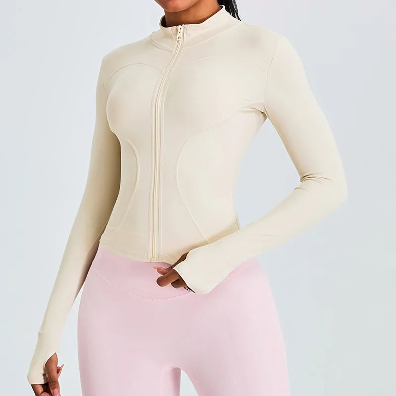 Zipper Long Sleeve Sports Jacket Women Fitness Yoga Shirt Gym Top Activewear Running Coats Push Up Workout Clothes Woman Jacket