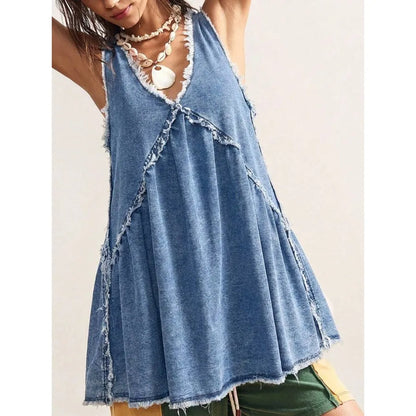 【New style】 BohoFeels Plus Size Solid Color Minimalist Sleeveless Denim Dress Vacation Dress Casual Dresses For Women Casual Dr