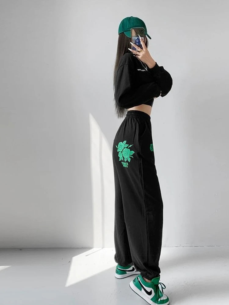 Floral Print Women's Dance Pants Hip Hop Joggers Loose Fit Trousers for Jazz Sportswear