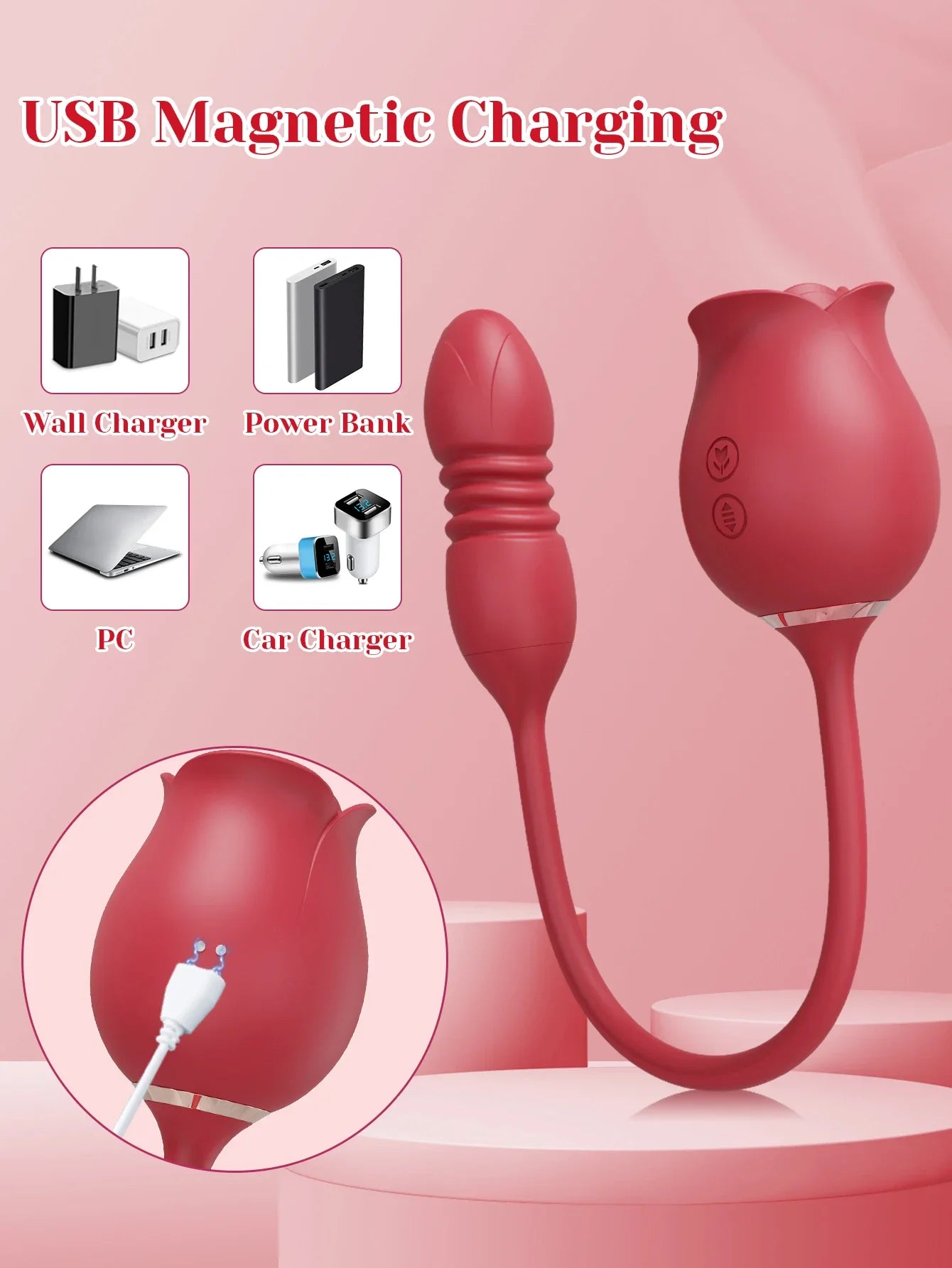 Rose-Sucking Sex Toys Dildo Vibrator for Women 3in1 Thrusting G Spot Anal Vibrators Stimulator Female Vibrating Egg Adult Toys