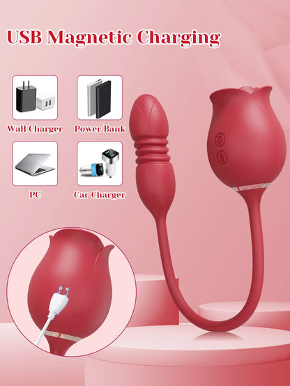 Rose-Sucking Sex Toys Dildo Vibrator for Women 3in1 Thrusting G Spot Anal Vibrators Stimulator Female Vibrating Egg Adult Toys