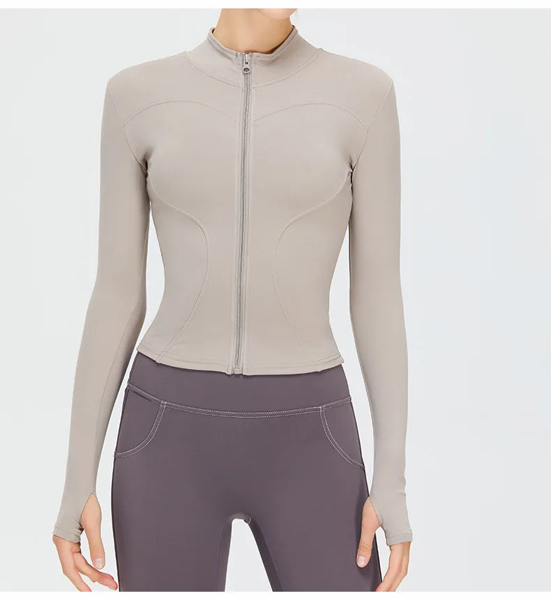 Zipper Long Sleeve Sports Jacket Women Fitness Yoga Shirt Gym Top Activewear Running Coats Push Up Workout Clothes Woman Jacket