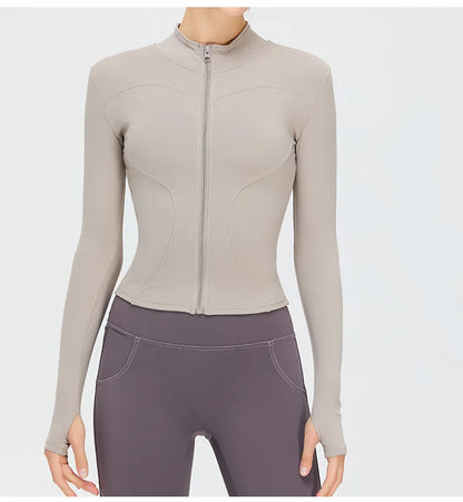 Zipper Long Sleeve Sports Jacket Women Fitness Yoga Shirt Gym Top Activewear Running Coats Push Up Workout Clothes Woman Jacket