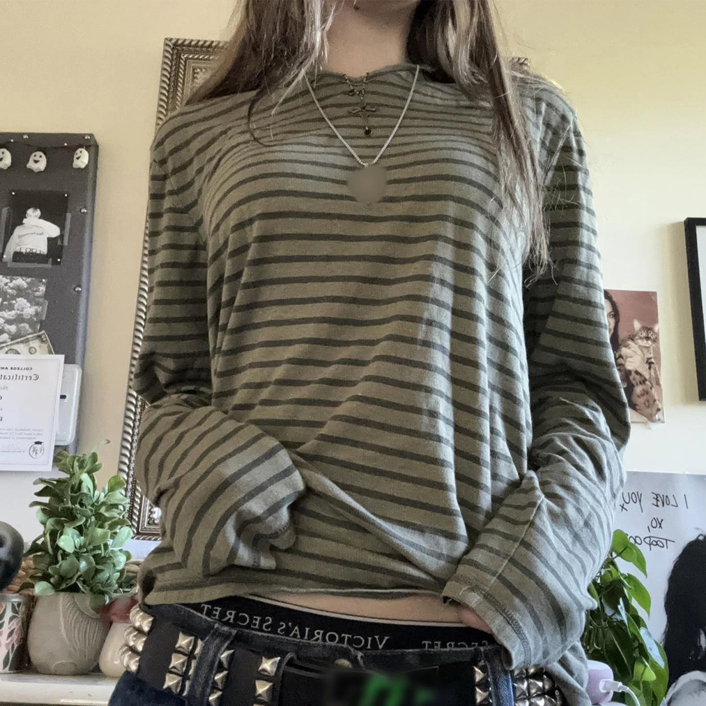 Y2k Teen Striped Long Sleeve T-Shirts Fairy Grunge Print Baggy Tops Vintage Harajuku 2000s E-Girl Shirts Vintage Streetwear