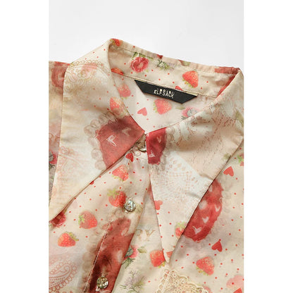 ELFSACK Women's Strawberry Print 2 Piece Set, Vintage Palace Vacation Shirt & A-Line Shorts Suit, Cute Summer Outfit
