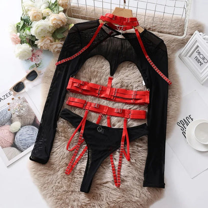 Tornova Sexy Lingerie Set for Women Strap Sexy Lingerie Mesh Splicing Hollow Sexy Lingerie 5-piece Set Halter Underwear Set New