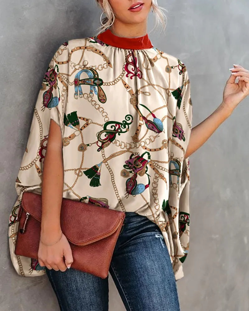 Summer Tops for Women High Neck Graphic Tees Western Boho Tops Women's Fashion Blouses Business Casual Dreesy with Sleeves