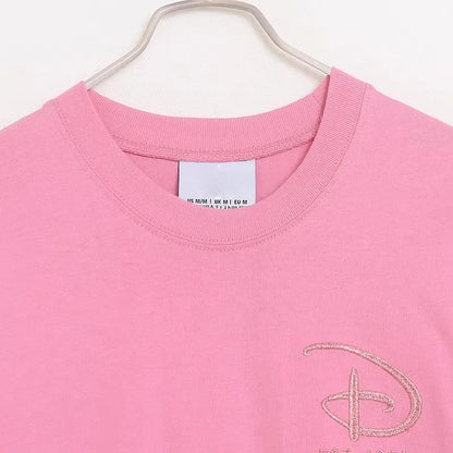 Disney World Letter Mickey Mouse Cartoon Print Embroidery Flares Pearl Pink Sweatshirt Sweet Women Long Sleeve Loose Jumper Tops