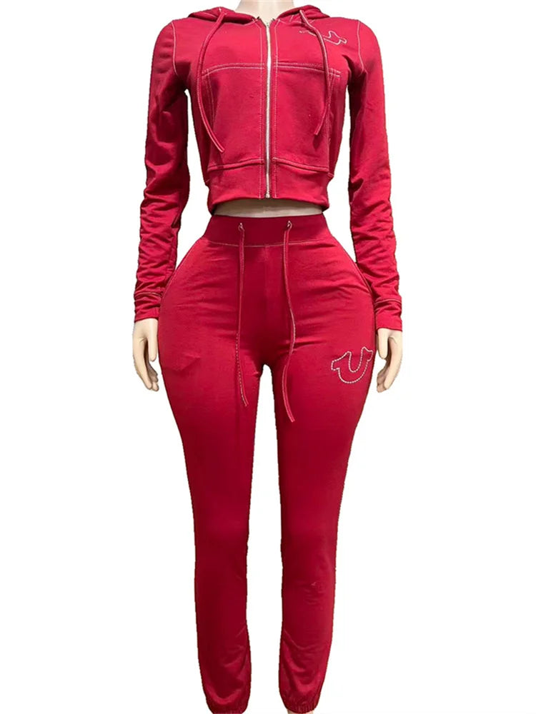 2025 Fall Casual Tracksuits Women Sets Long Sleeve Hoodie Tops Pants Streetwear Sports Two 2 Piece Matching Sets red Outfits