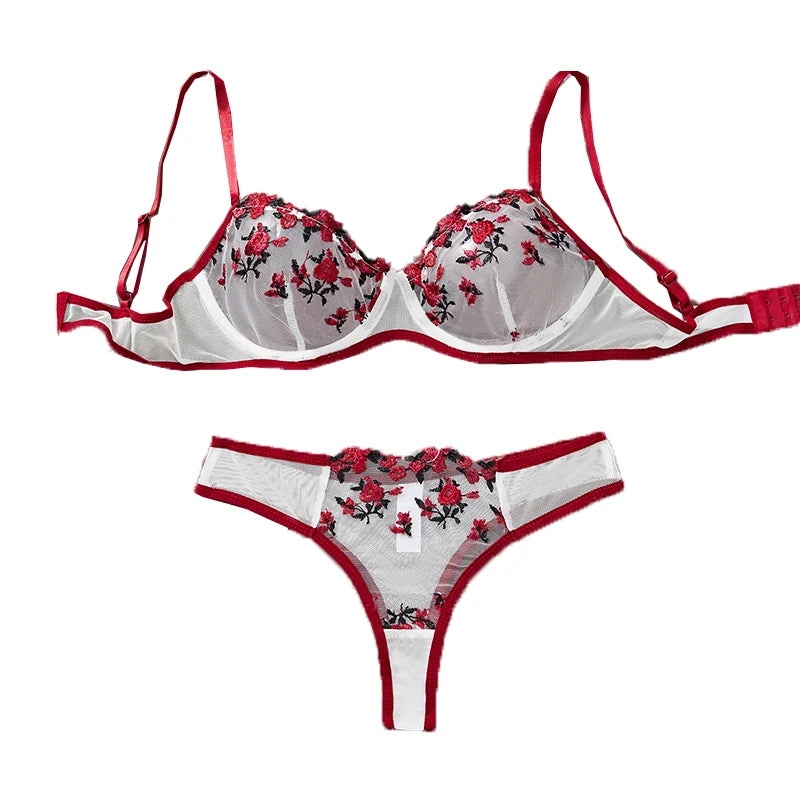 Embroidery Floral Ultra-thin Exquisite Transparent Women Underwear Bra Set