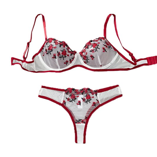 Embroidery Floral Ultra-thin Exquisite Transparent Women Underwear Bra Set