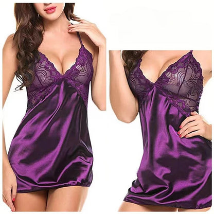 Hot Lingerie Porno Nightdress Sexy Sleepwear Large Size Night Dress Babydoll Women Satin Nightwear Erotic Lace Underwear Pajamas