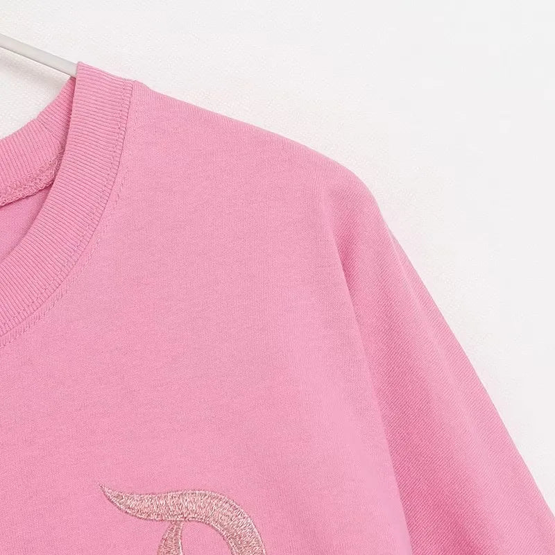 Disney World Letter Mickey Mouse Cartoon Print Embroidery Flares Pearl Pink Sweatshirt Sweet Women Long Sleeve Loose Jumper Tops