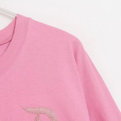 Disney World Letter Mickey Mouse Cartoon Print Embroidery Flares Pearl Pink Sweatshirt Sweet Women Long Sleeve Loose Jumper Tops