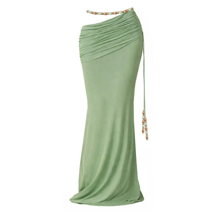Beads 3Pcs Green Bikini Sexy Women Bandeau Biquini Female Swimsuit Push Up Swimwear Mesh Skirt Bathing Suits Cover Up Beachwear