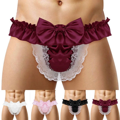 Men Sexy Hollow underpants men Exposed Buttocks Thong Briefs sexy toy mens Panties Sissy Underwear Bowknot Thongs sissy Thongs