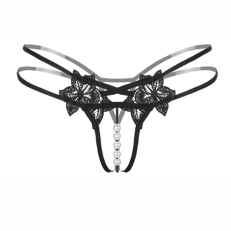 Transparent G-String Lace Pearl Thongs Low Waist Sexy Crotchless Woman's Massage Thread Panties Sex Erotic Accessories Underwear