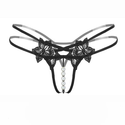 Transparent G-String Lace Pearl Thongs Low Waist Sexy Crotchless Woman's Massage Thread Panties Sex Erotic Accessories Underwear