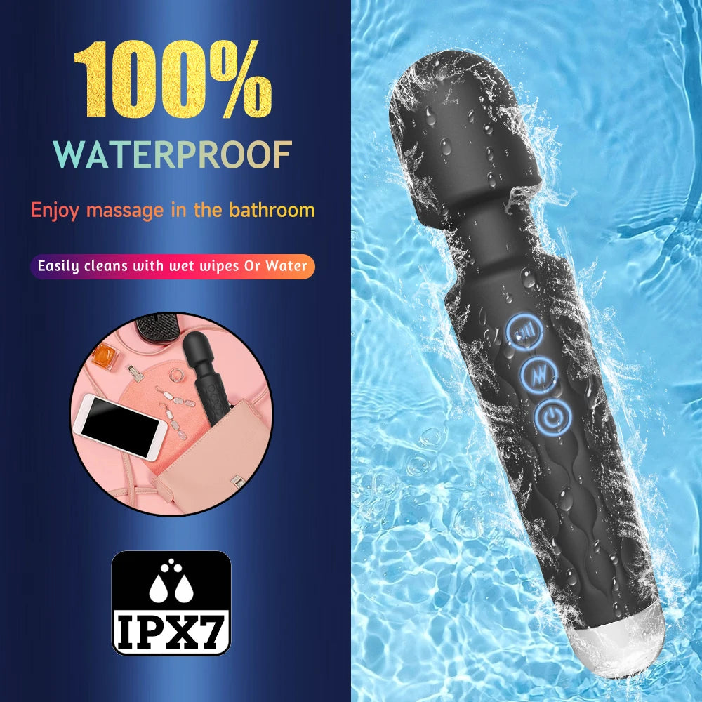 Powerful Vibrator Women's Magic Wand USB Rechargeable Waterproof Massager Clitoral G-Spot Vibrator Sex Toy Suitable for Adults