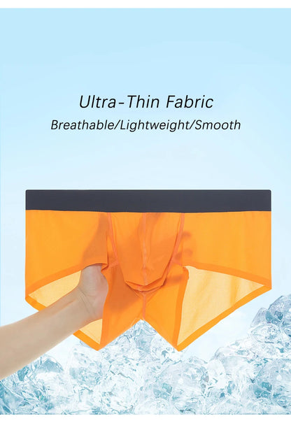 New Ultra-thin Quick Dry Mens Boxer Shorts Ice Silk Man Panties Seamless Sexy Underwear U Bulge Pouch Male Breathable Underpants