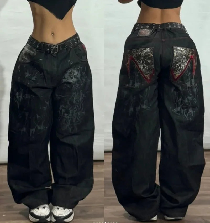 Y2K Fashion New Women Letter Print Baggy Jeans Streetwear Vintage Gothic Popular Casual Joker High Waist Wide Leg Pants Clothing