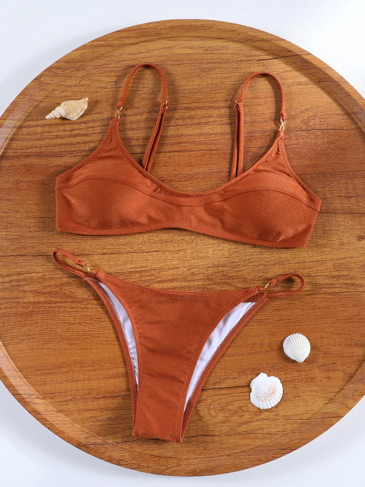 Halter Solid Bikinis New Thongs Swimsuit Women's Swimwear 2026 Bathing Suit High Cut Biquini Mujer Micro Thongs Beach Wear
