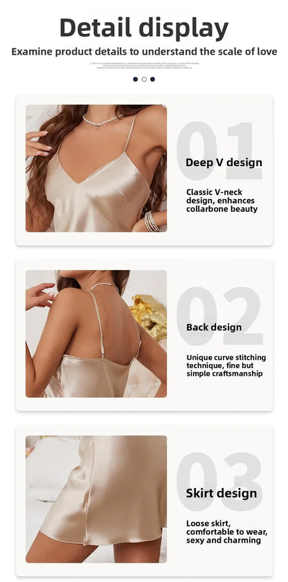 Sexy Suspender Nightgown Dress New Summer Women Nightdress Chemise Sleepwear Silky Satin Home Wear Dressing Gown Lingerie