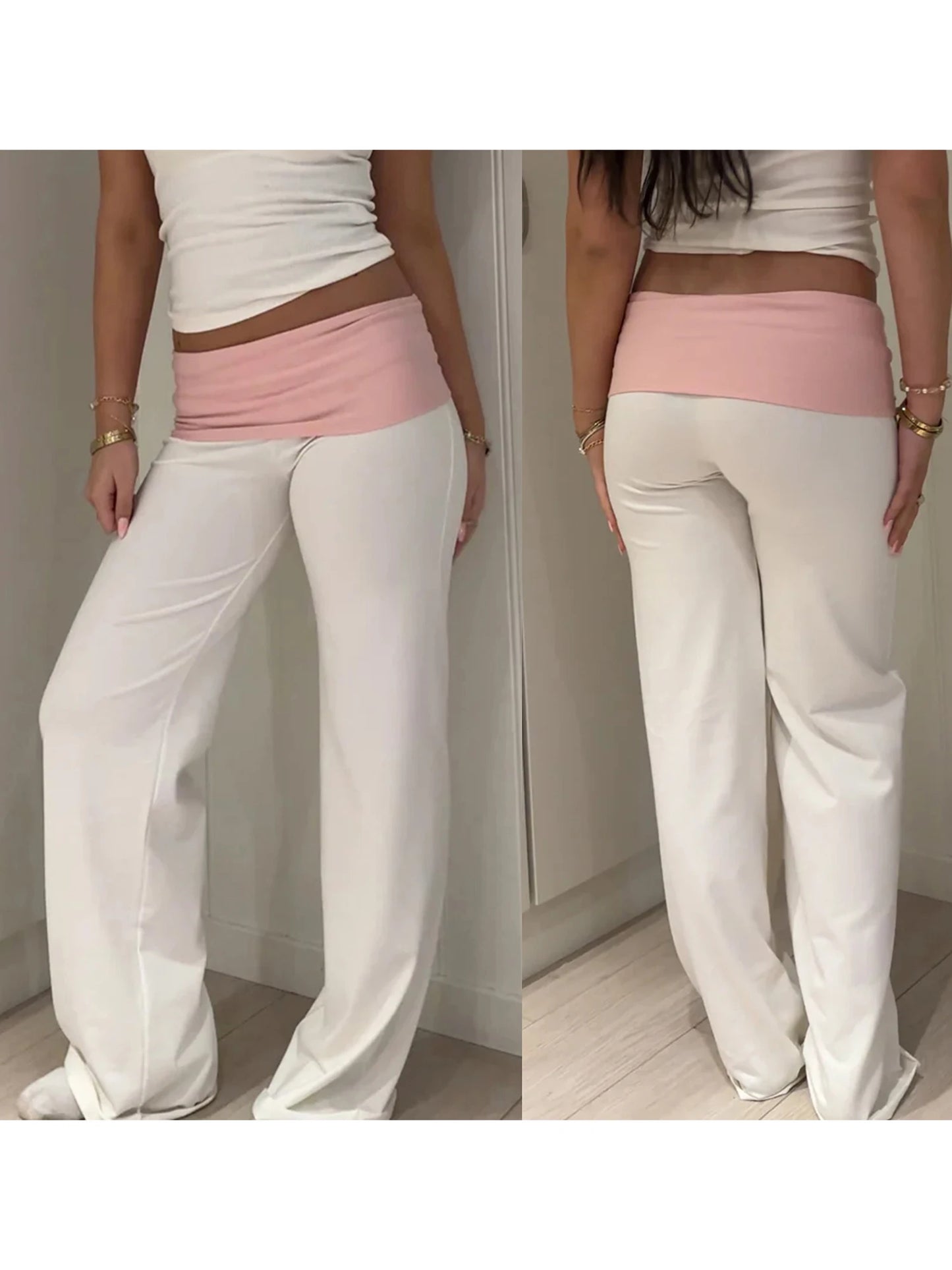 Casual Women Wide Leg Sweatpants Low Rise Flare Lounge Pant Bell Bottoms Y2K Trousers Fold Over Yoga Pants