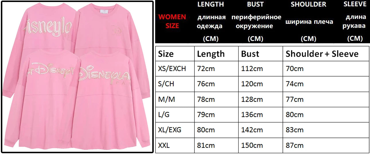 Disney World Letter Mickey Mouse Cartoon Print Embroidery Flares Pearl Pink Sweatshirt Sweet Women Long Sleeve Loose Jumper Tops