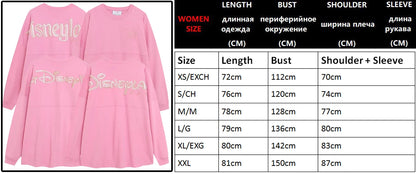 Disney World Letter Mickey Mouse Cartoon Print Embroidery Flares Pearl Pink Sweatshirt Sweet Women Long Sleeve Loose Jumper Tops