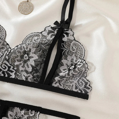 Floral Lace Bra Set Bow Intimates Bra And Thongs Sets Outfit Women's Underwear Set