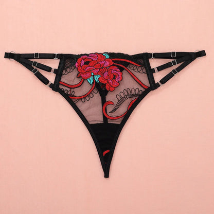 Ellolace Seductive Sexy Lingerie Bra Belt Thong 3PC Set Beautiful Floral Embroidered Intimate Tempted Women Underwear