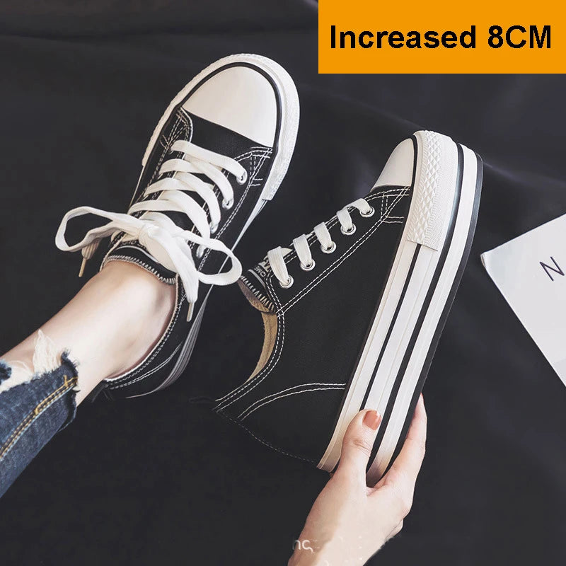 Students Invisible Increasing Canvas Shoes Women 8CM Thick Sole Height Skateboard Shoes Girls 2026 New Korean Casual Sneakers