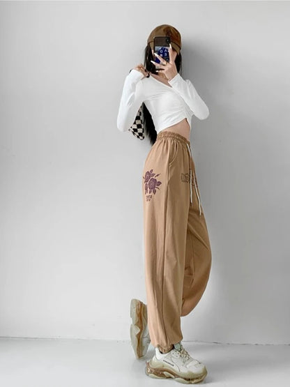 Floral Print Women's Dance Pants Hip Hop Joggers Loose Fit Trousers for Jazz Sportswear