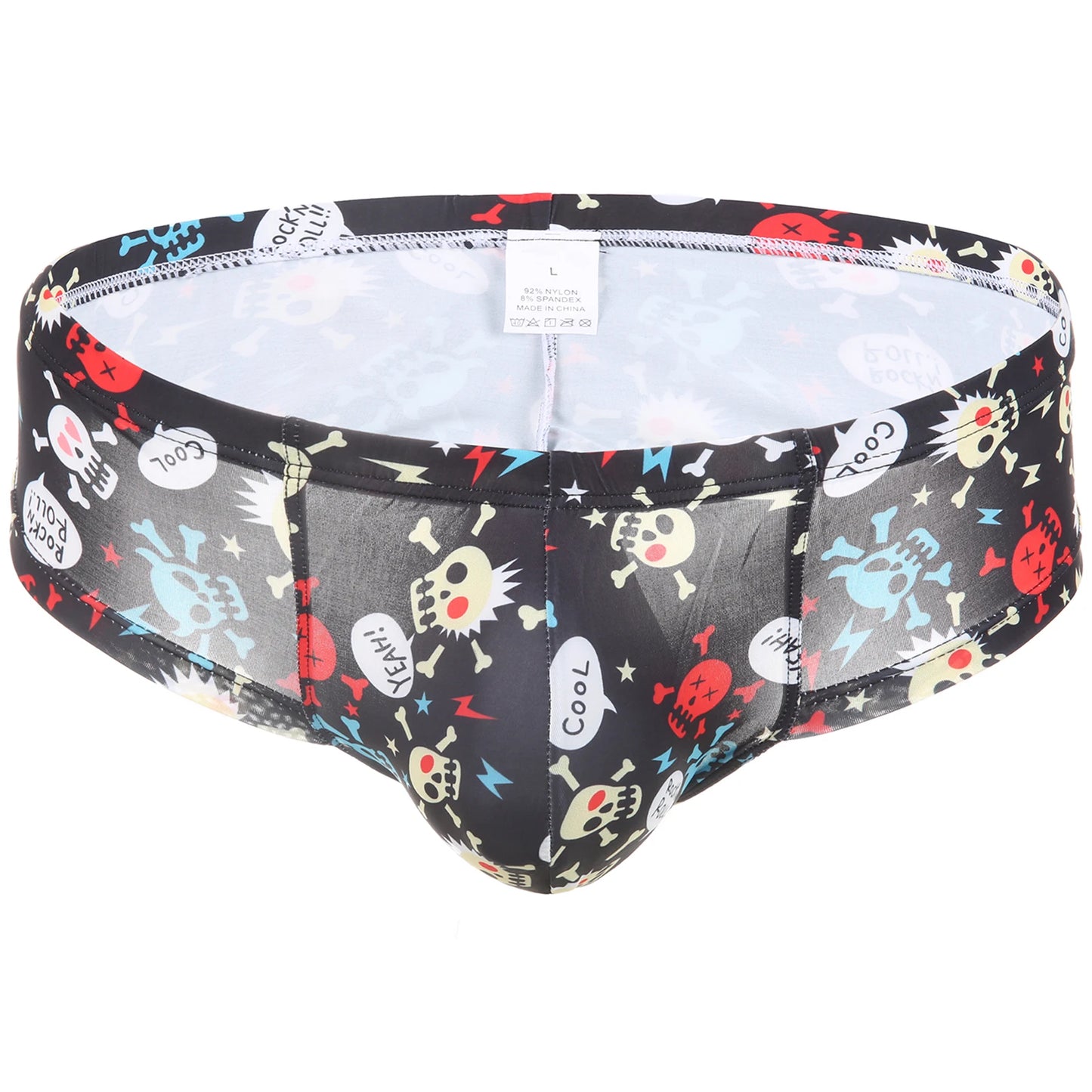 Men Penis Bag Jockstrap Lingerie Soft Hollow Sexy Breathable Boxer Brief Low Rise Skull Print U Pouch Underwear