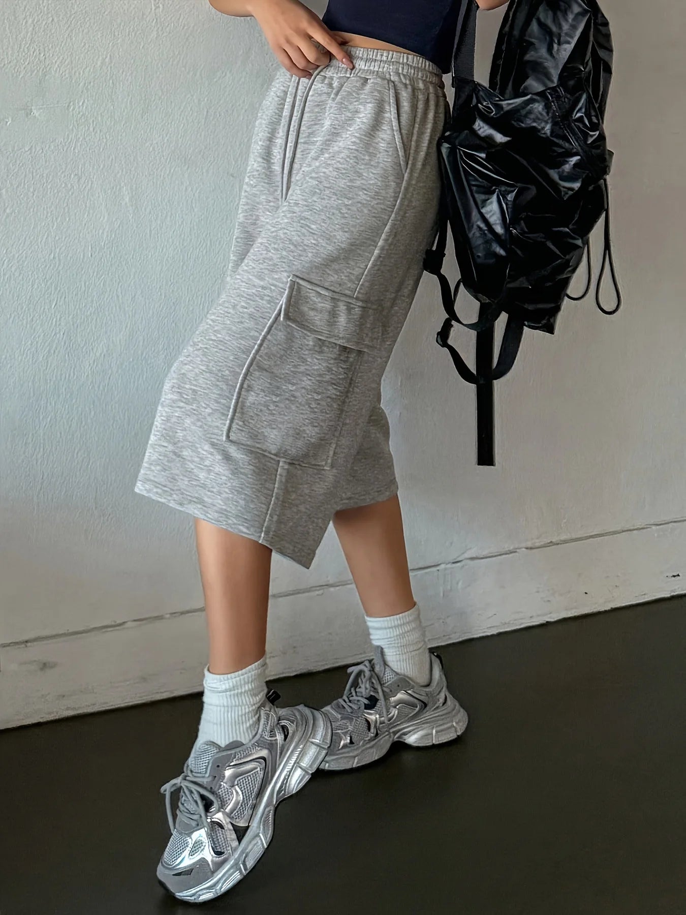 Women Loose Casual Shorts High Waisted Straight Fit Shorts Wide Leg Mid Length Shorts Summer Gray Comfortable Bottoms